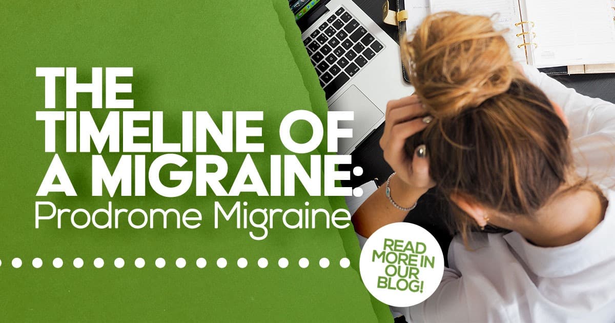 The timeline of a migraine, prodrome migraine, migraine research, woman on laptop, head in hand